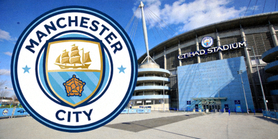 曼彻斯特城足球俱乐部队徽及伊蒂哈德球场外景